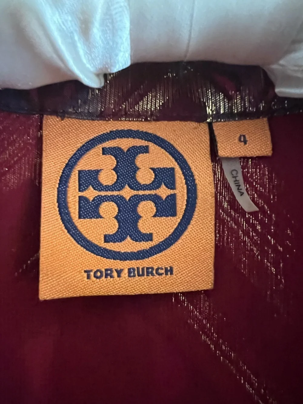 Tory Burch Metallic Geometric V-Neck Blouse in Magenta and Purple Business Size4